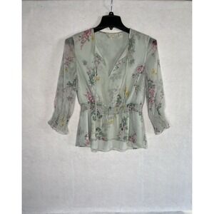 Ted Baker Klarra Fairy  Floral Ruffle Top Chic Sheer Lined‎ Light Green Size 1